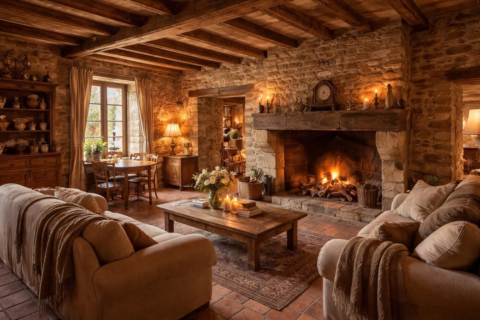 découvrez comment sublimer votre maison de campagne en alliant pierres apparentes, tomettes authentiques et mobilier ancien pour un intérieur chaleureux et plein de charme.